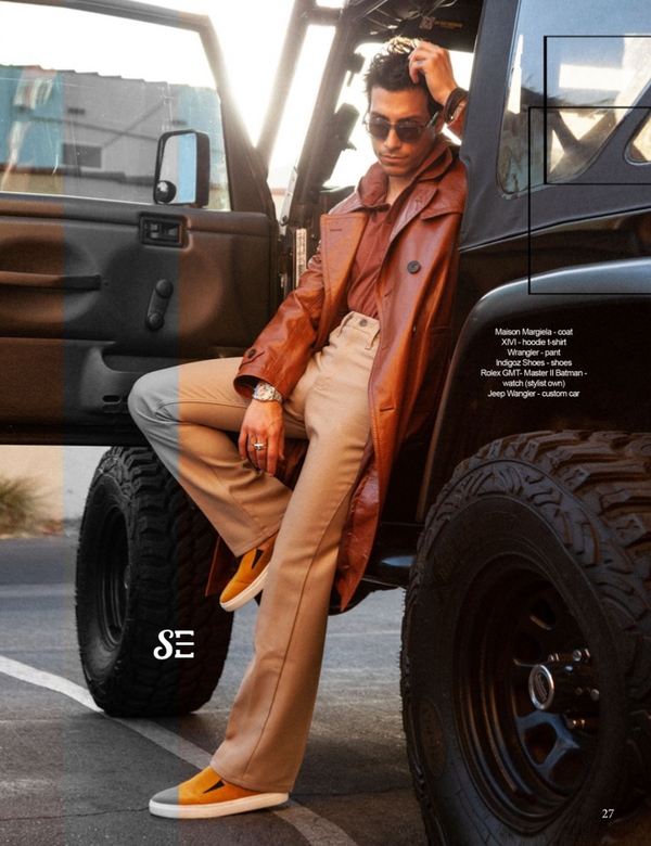 Rob Raco Wearing Our Button Up, Lt. Wt. Hoodie, And Soft Pant For Style Equation Magazine.