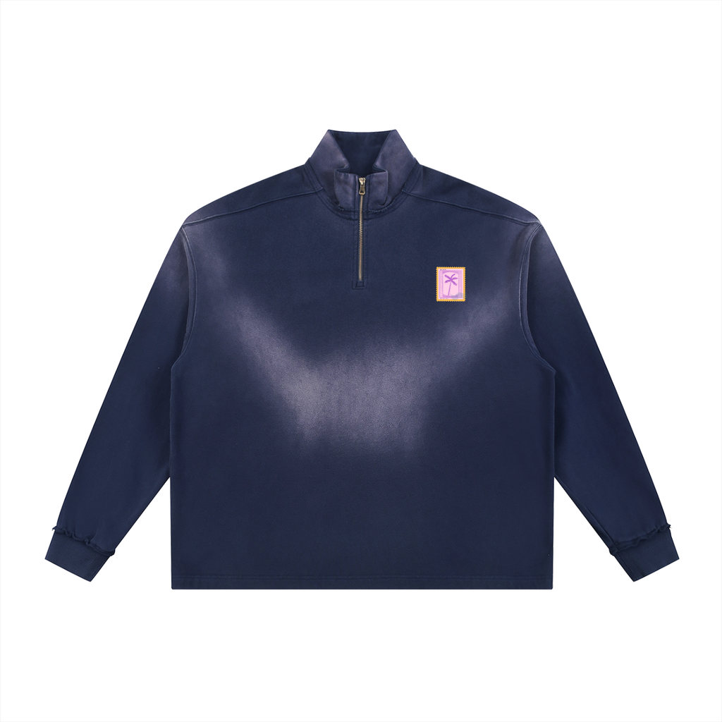 Sun Fade Raw Edge Quarter-Zip Sweatshirt