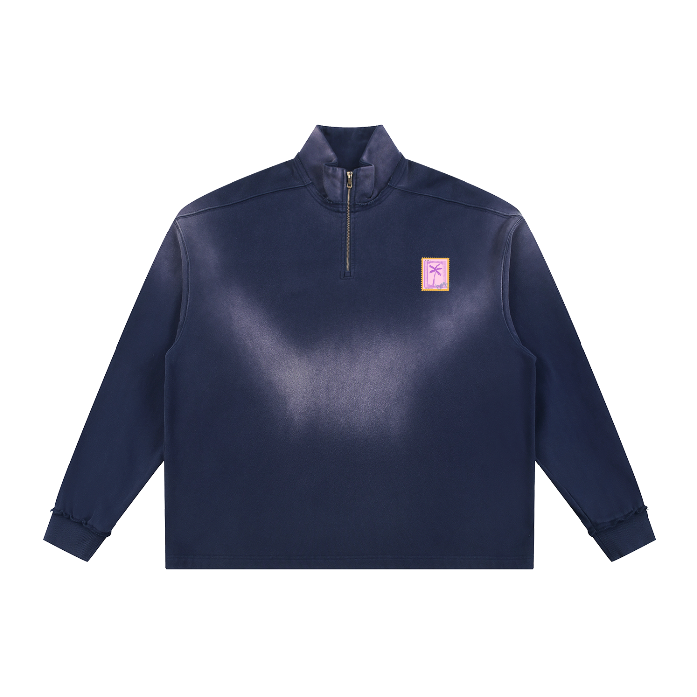 Sun Fade Raw Edge Quarter-Zip Sweatshirt